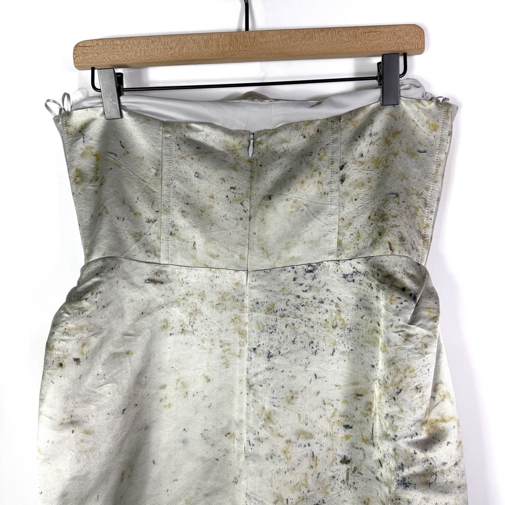 Rachel Comey Slick Dress Strapless Silk Midi Grey‎ Satin Abstract Print Sz 6 - Picture 7 of 9